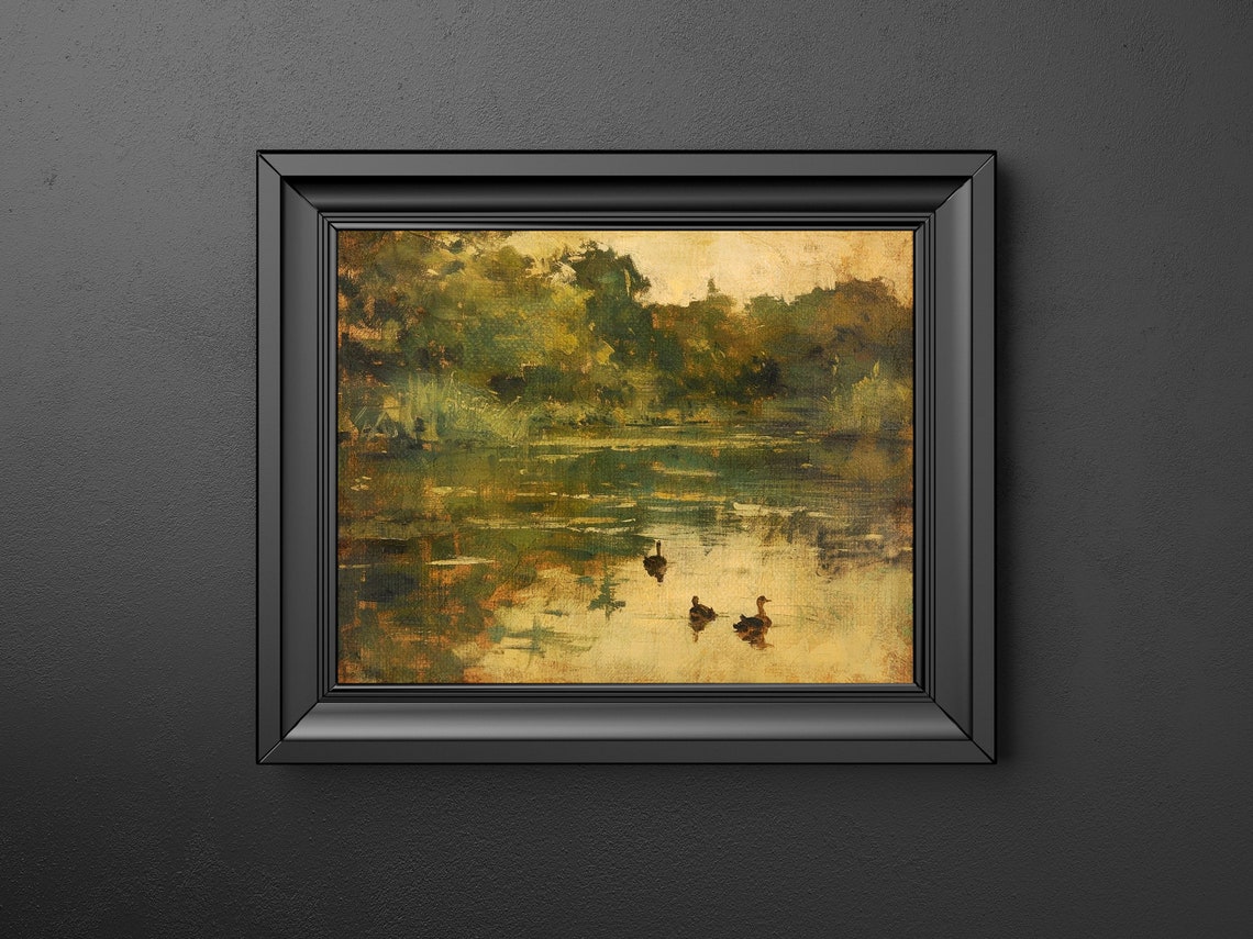 Duck Lake Farm Landscape Print Vintage Duck Wall Art Large Decor Rustic Farmhouse Decor - Image 2