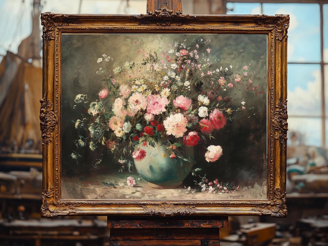 Floral Still Life Vintage Flower Art Oil Painting Cottage Core Art Vintage Painting Prints Downloads - Image 3