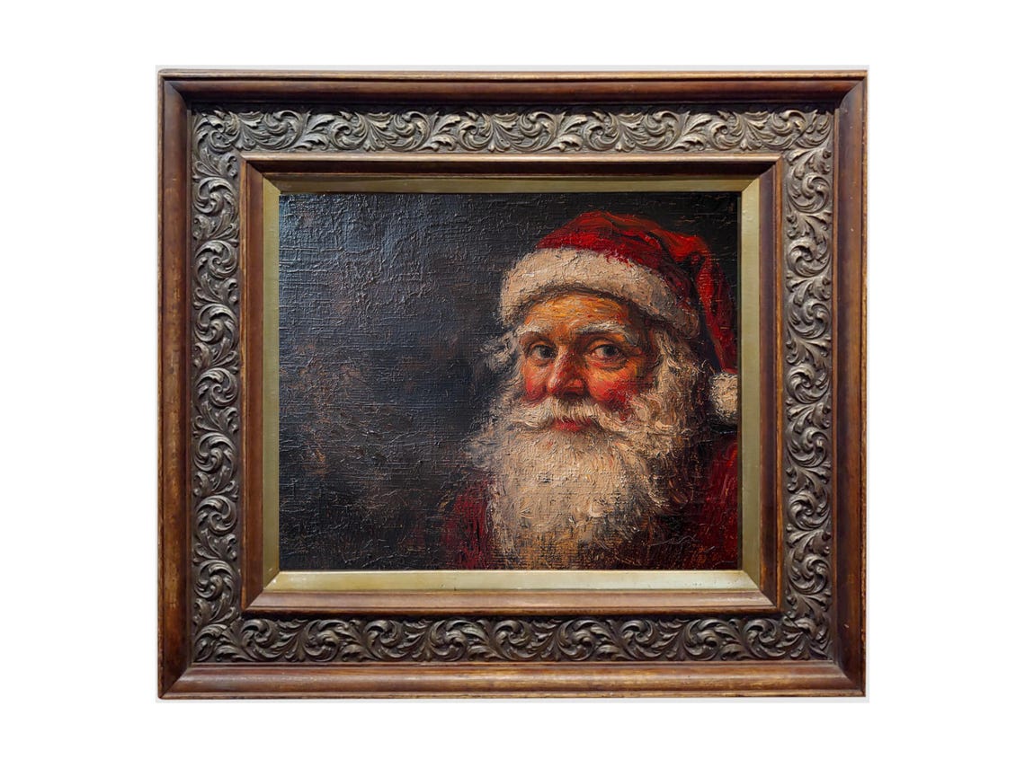 Santa Claus Painting Farmhouse Winter Art Country Christmas Oil Painting Vintage Prints Wall Art Gallery Art - Image 2