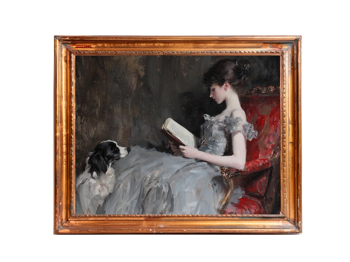 Victorian Portrait Woman And Dog, Vintage Art Print - Image 3