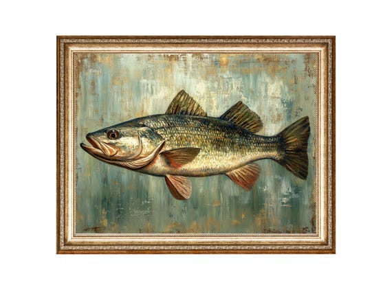 Vintage Largemouth Bass Nautical Cottage Core Art Print