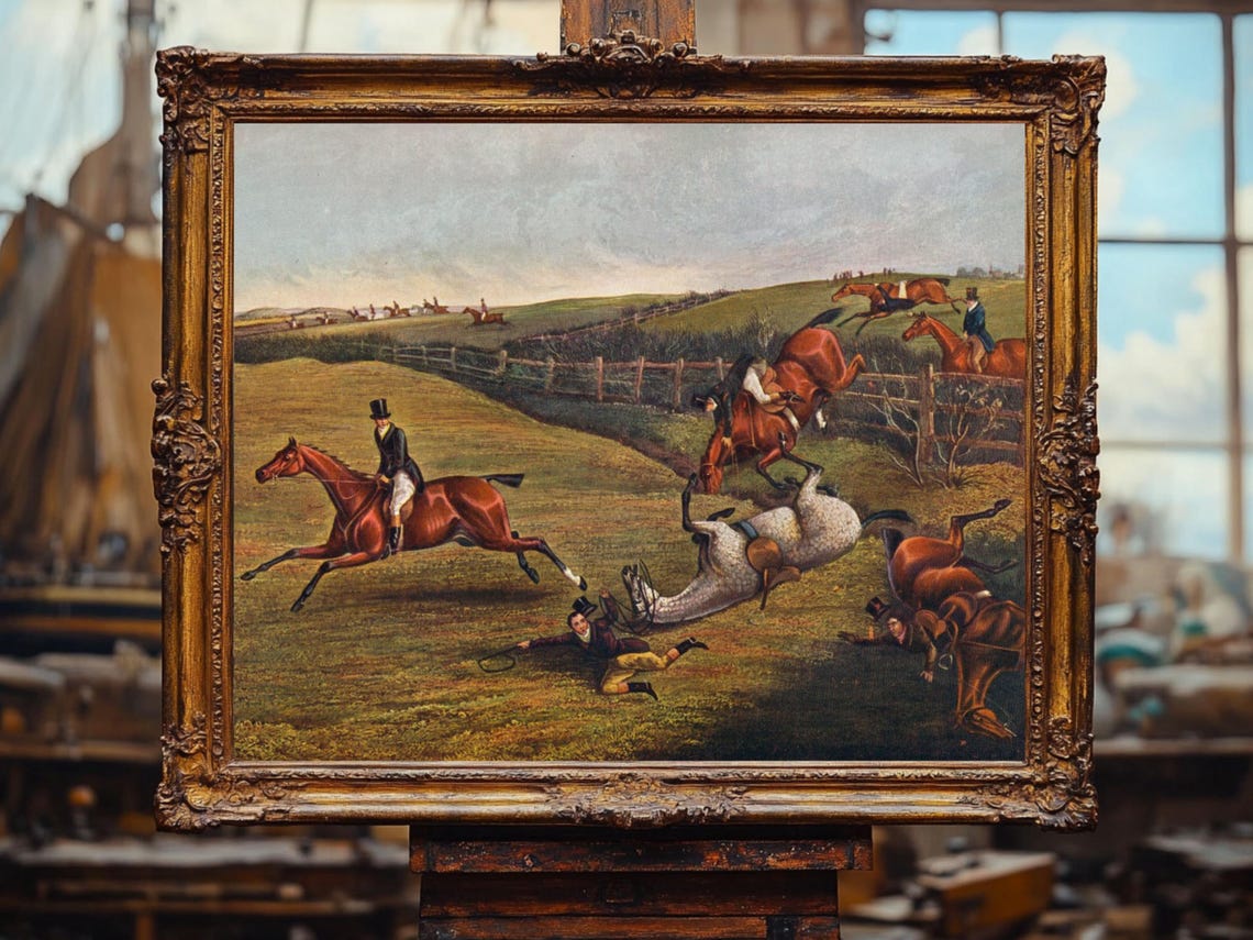 Vintage Equestrian Hunting Scene Horse Riders Fox Hunt Art Oil Painting Cottage Core Art Best Gifts Vintage Painting Prints - Image 2