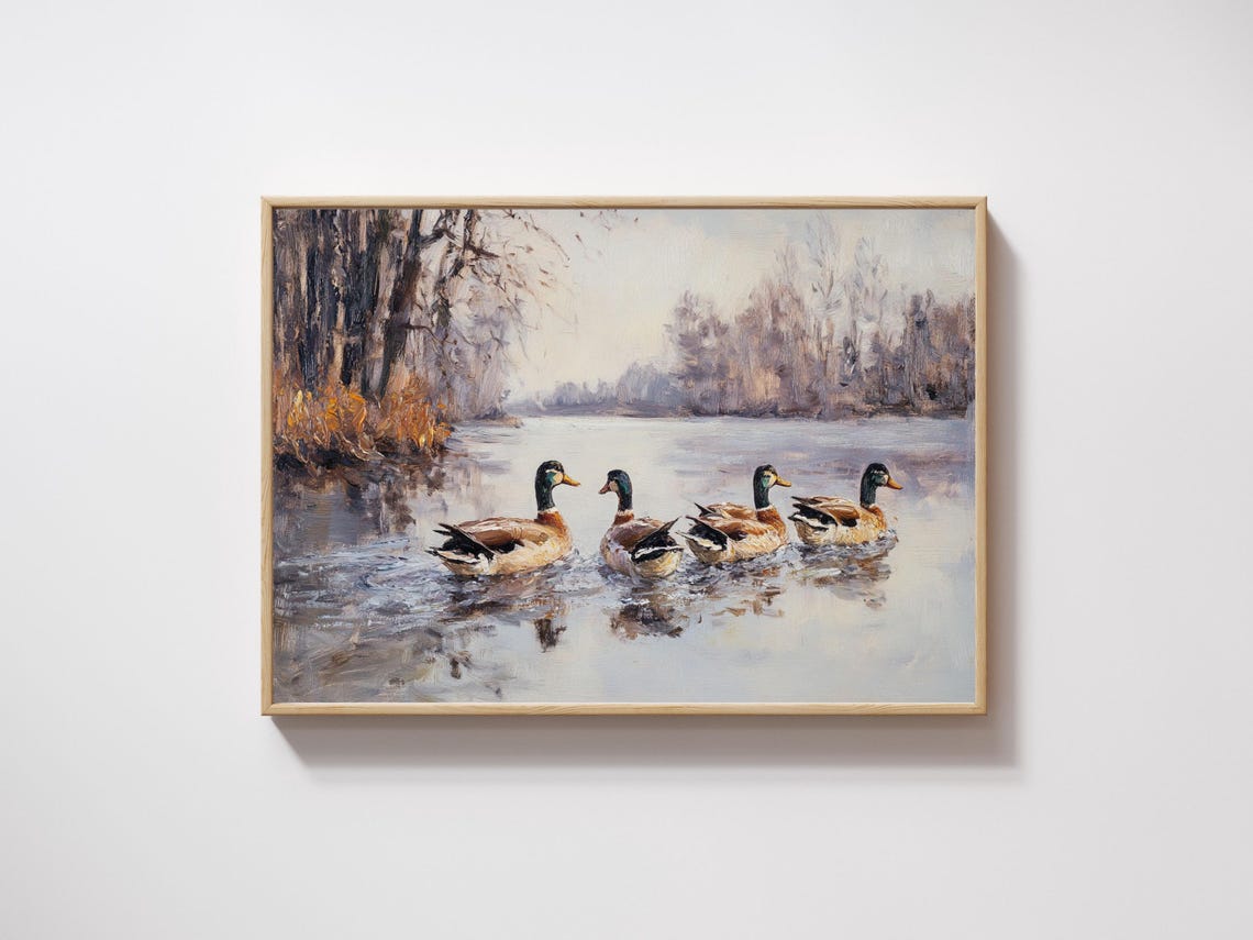 Ducks On Lake Farmhouse Painting Oil Painting Vintage Art Prints For Cottage Core And Gallery Wall Art Art Downloads - Image 2