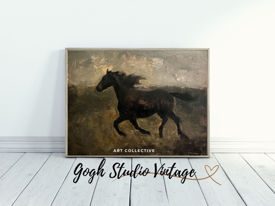 Print Running Horse Antique Painting Wild Horse Wall Art Vintage Oil Painting Wall Art Print - Image 2
