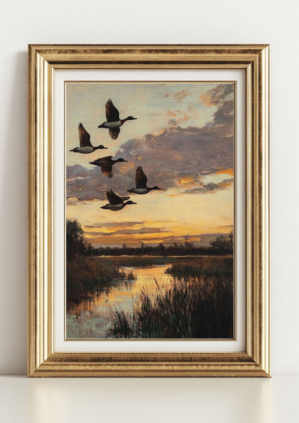 Flying Ducks Over Sunset, Vintage Wildlife Art Print - Image 2