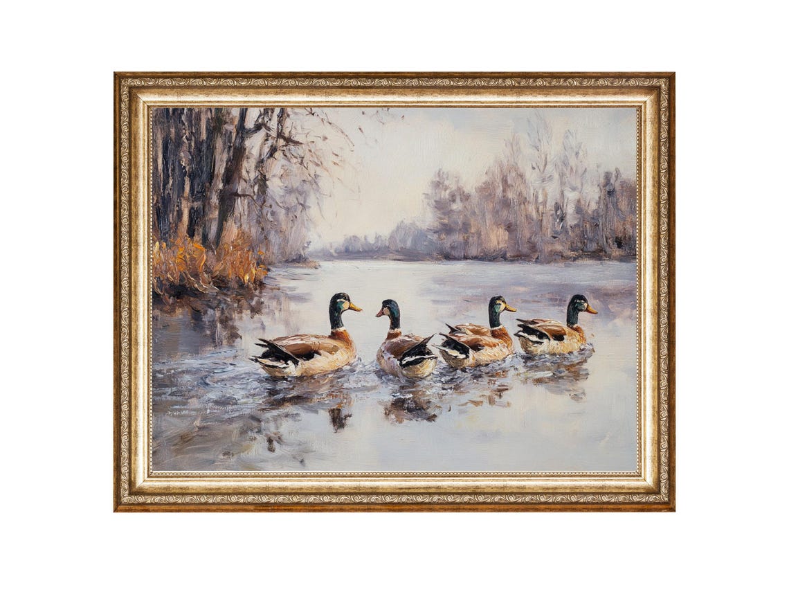 Ducks On Lake Farmhouse Painting Oil Painting Vintage Art Prints For Cottage Core And Gallery Wall Art Art Downloads