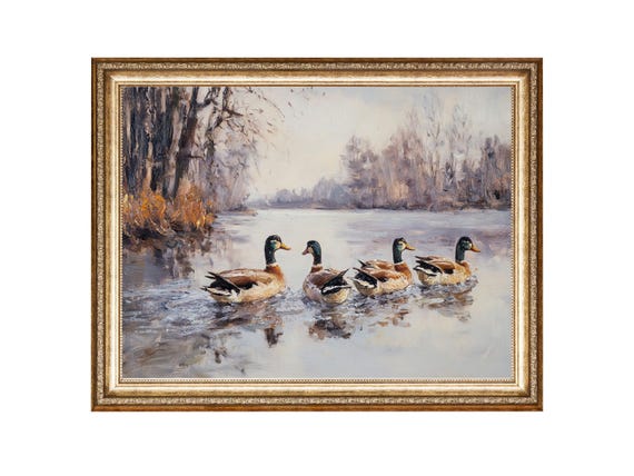 Ducks On Lake Farmhouse Painting Oil Painting Vintage Art Prints For Cottage Core And Gallery Wall Art Art Downloads