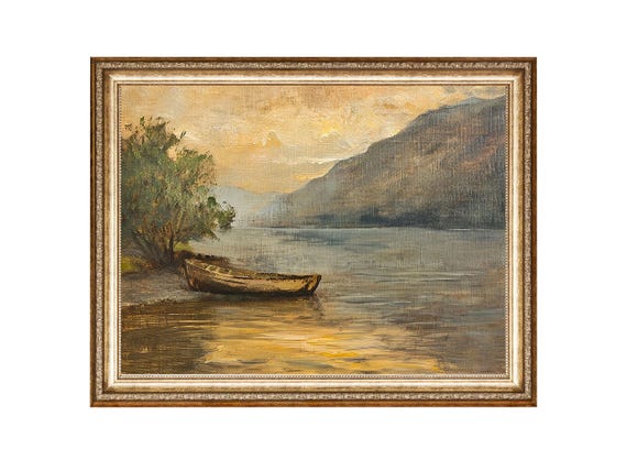 Lake House Art Vintage Lake Print Fishing Wall Art Vintage Prints Wall Art Horizontal Art