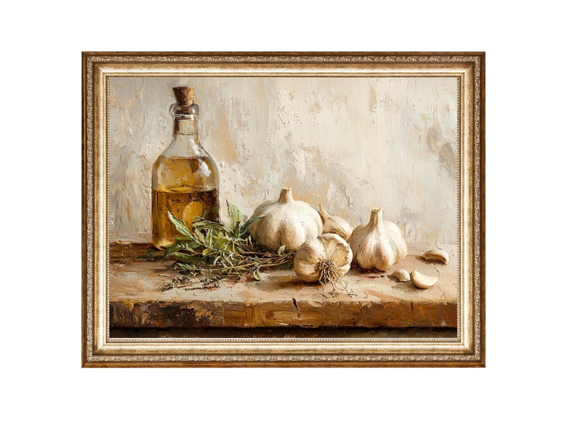 Country Kitchen Still Life, Vintage Oil-Painting Print