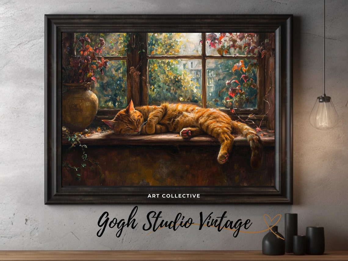 Funny Cat Sleeping, Vintage Cat Wall Art Print - Image 2