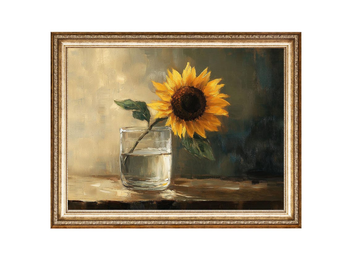 Sunflower Painting Vintage Flowers Farmhouse Decor Oil Painting Cottage Core Art Best Gifts Vintage Painting Art Prints