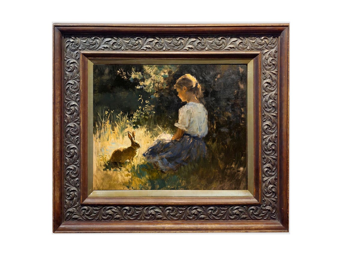 Girl With Rabbit, Vintage Rabbit Art Print - Image 2