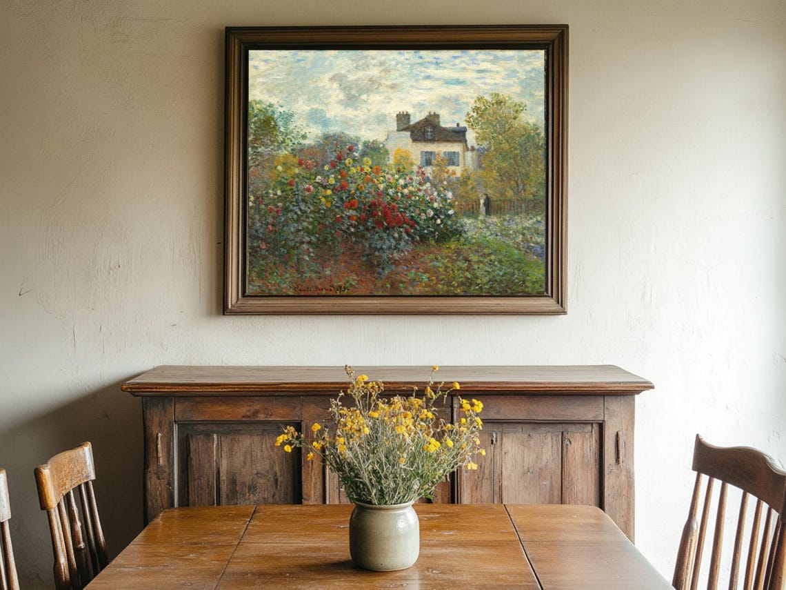 Rose Garden Cottage Painting Vintage Floral Landscape Wall Art Oil Painting Cottage Core Art Vintage Painting Prints - Image 2