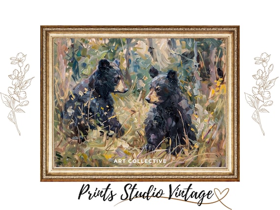 Two Black Bear Cubs In A Forest Impressionist Wildlife Poster
