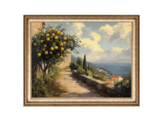 Lemon Tree Painting Mediterranean Wall Art Oil Painting Cottage Core Art Best Gifts Vintage Painting Wall Art Prints