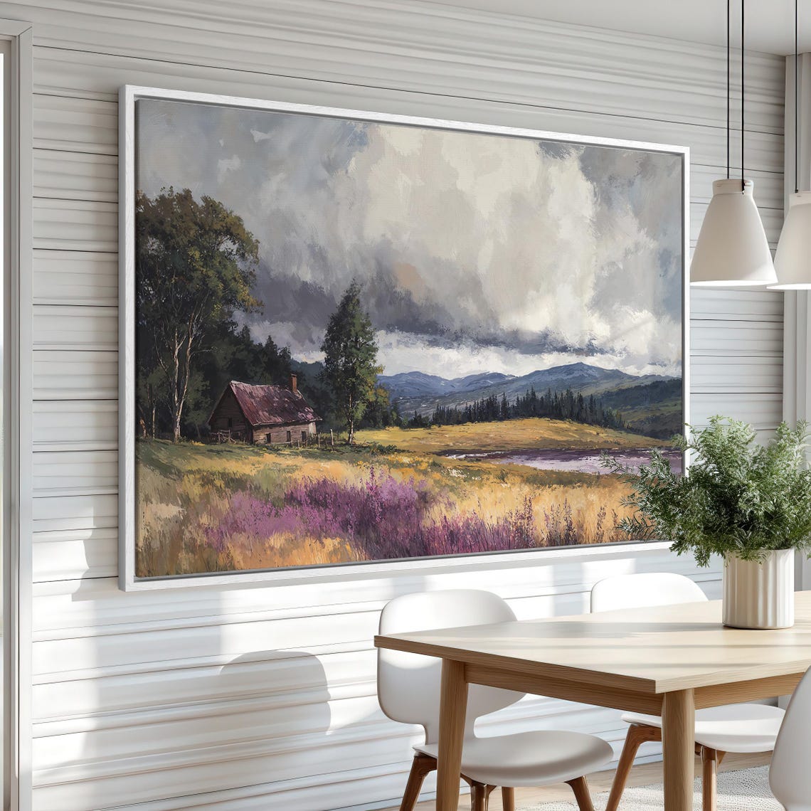 Weathered Cabin Under Dramatic Stormy Sky Lavender Field Poster - Image 3