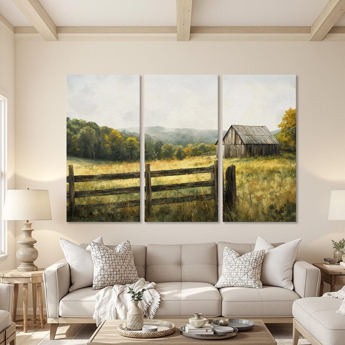Rustic Barn and Open Field Countryside Landscape Vintage Art Poster - Image 4