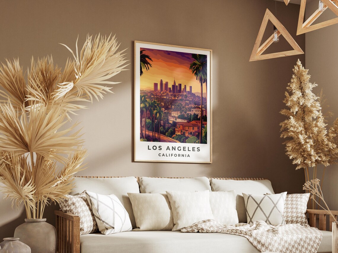 Los Angeles California Skyline Sunset Palm Trees Travel Poster - Image 3