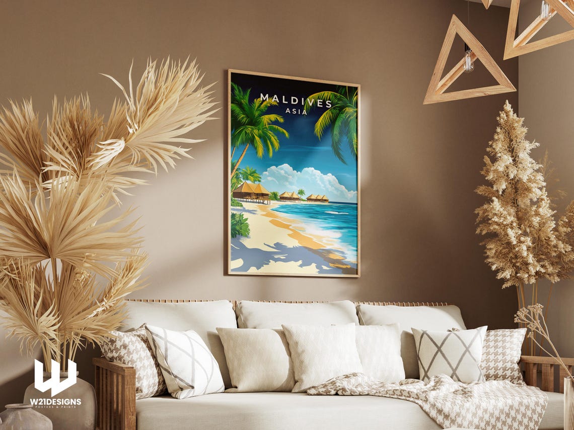 Maldives Asia Beach Huts Palm Trees Tropical Paradise Poster - Image 4