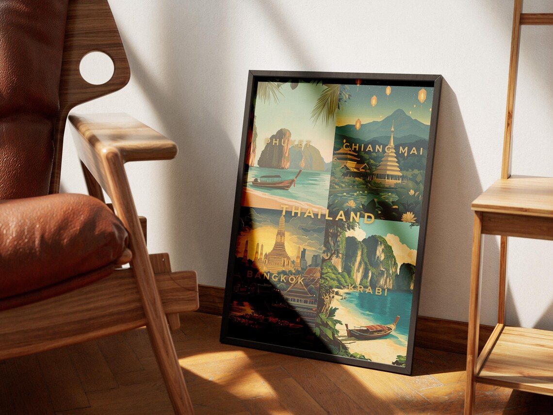 Thailand Phuket Chiang Mai Bangkok Krabi Travel Collage Poster - Image 2