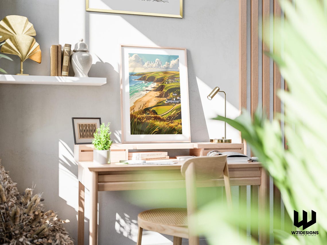 Bude Cornwall Golden Coast Cliffs Beach Illustration Travel Poster - Image 4