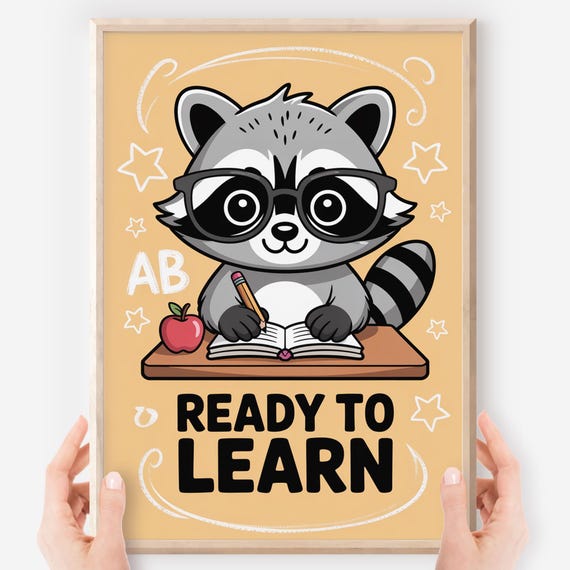 Kawaii Raccoon Classroom Poster Ready To Learn Growth Mindset