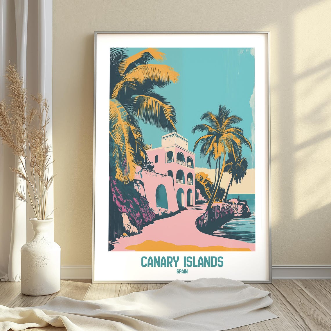 Canary Islands Spain Tropical Coast Palm Trees Beach Art Poster