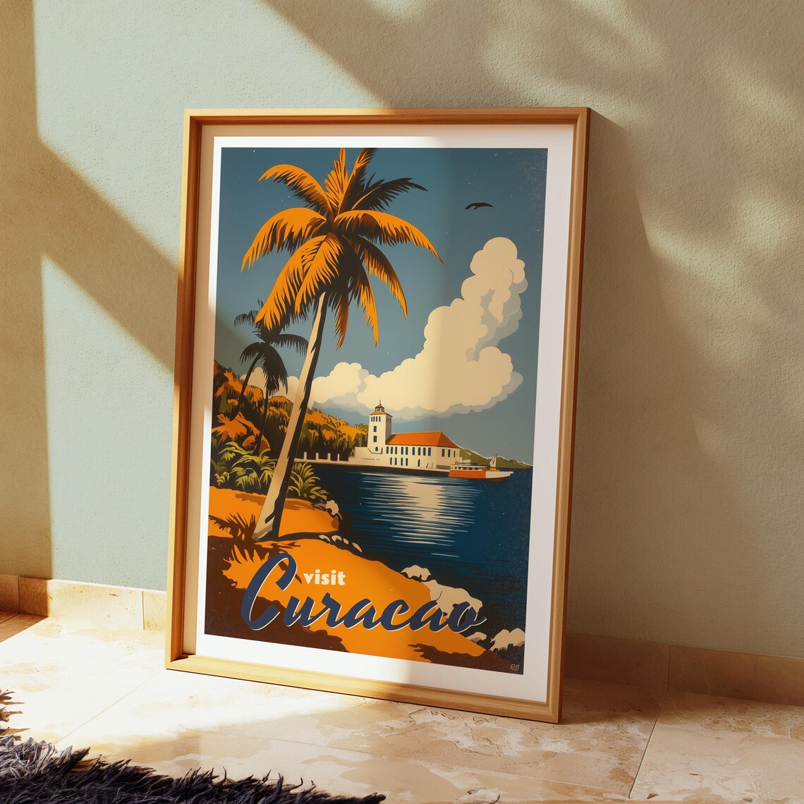Curacao Caribbean Palm Beach Colonial Fort Sunset Bay Poster - Image 5