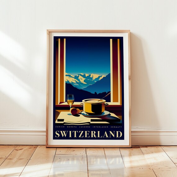 Switzerland Alps Travel Poster Vintage Swiss Mountain Wall Art Art Deco Alps Decor
