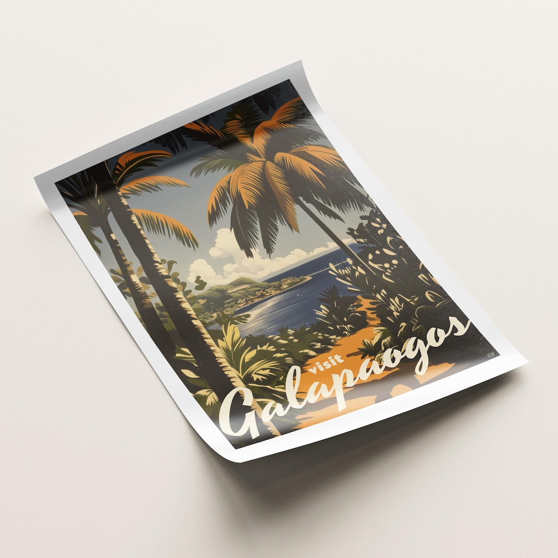 Galapagos Islands Palm Bay Island Hills Vintage Travel Poster - Image 4