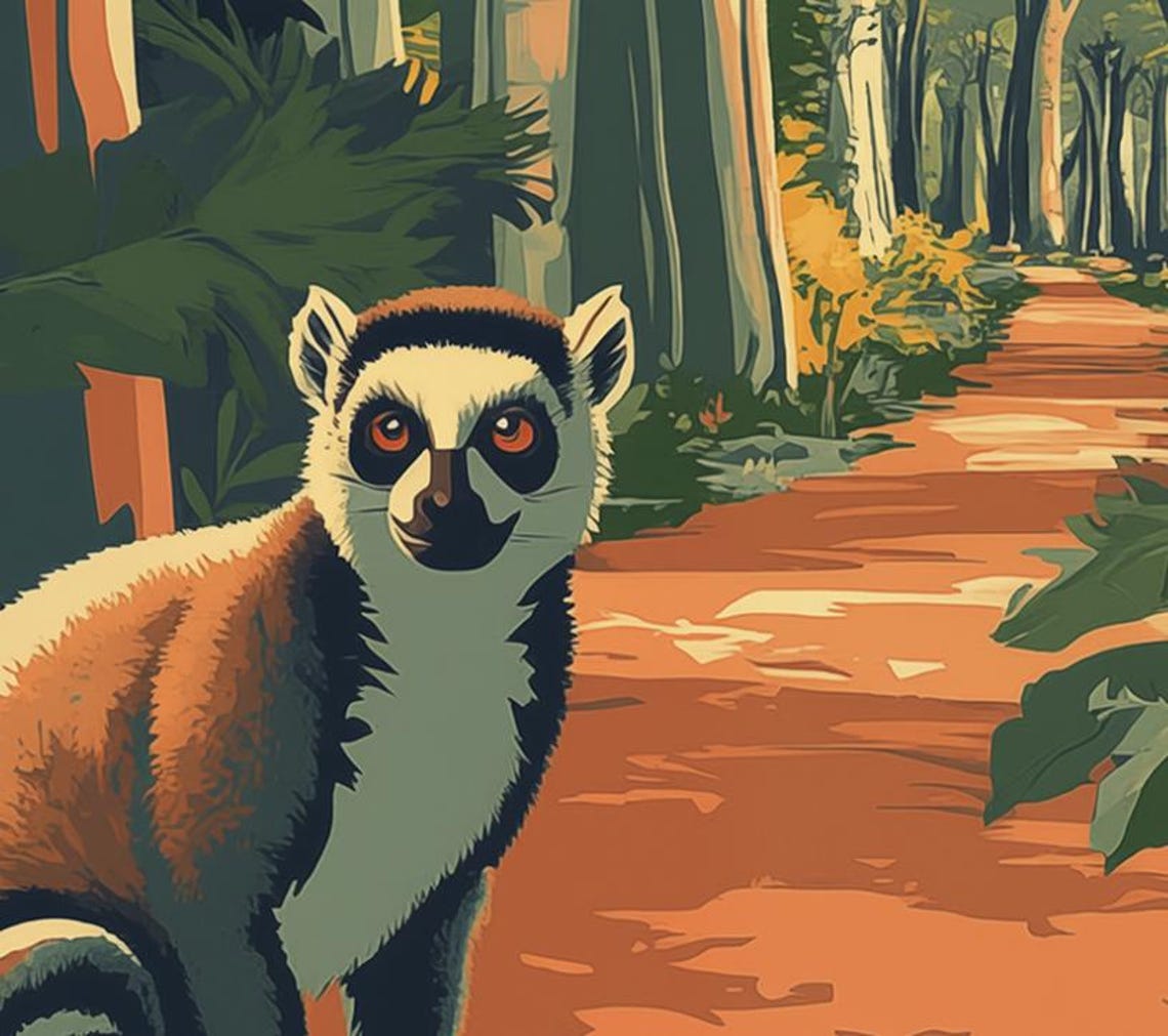 Madagascar Baobab Alley Ring Tailed Lemur Vintage Travel Poster - Image 4
