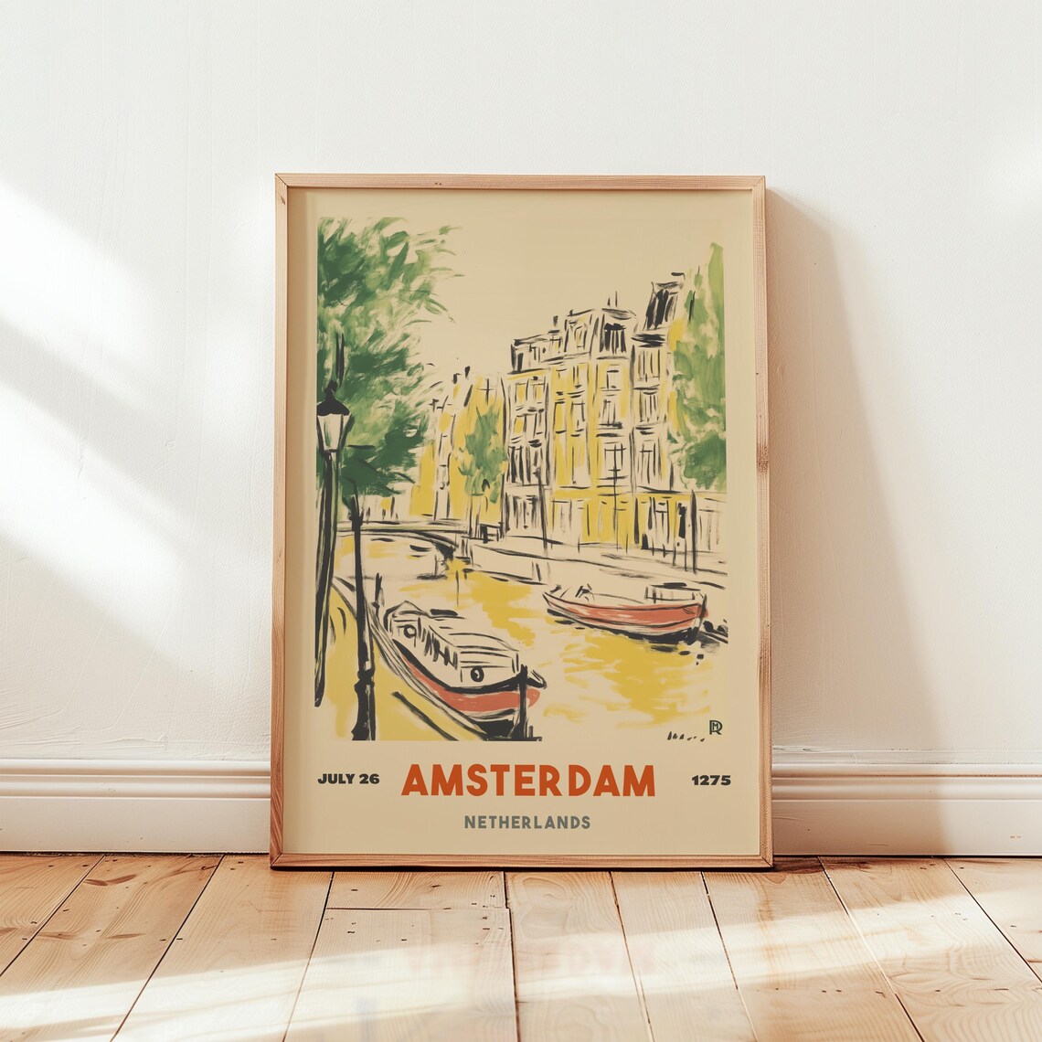 Amsterdam Canal Vintage Travel Poster, Dutch City