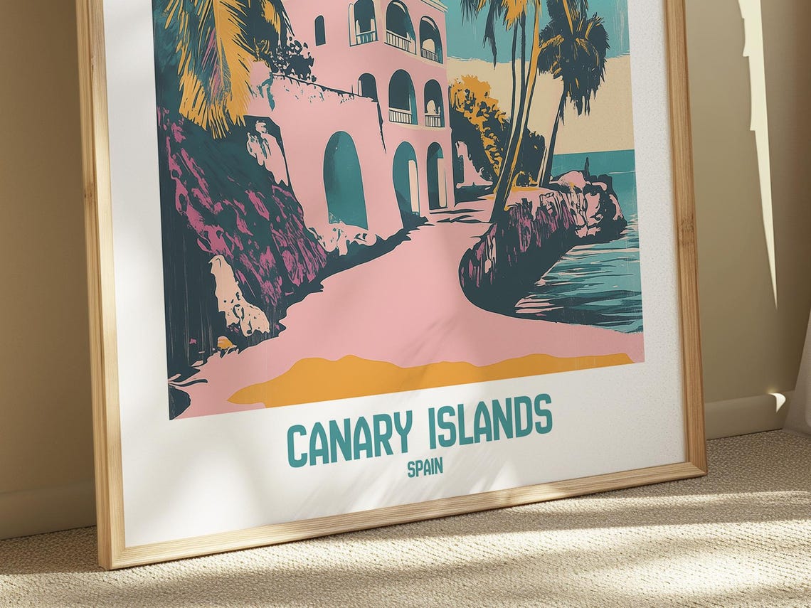 Canary Islands Spain Tropical Coast Palm Trees Beach Art Poster - Image 4