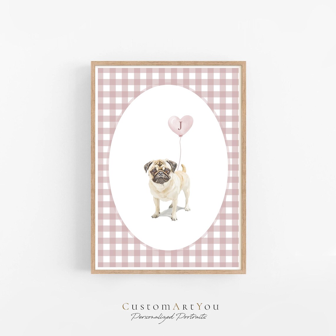 Schnauzer with Blue Heart Balloon Initial Custom Pet Portrait Poster - Image 2