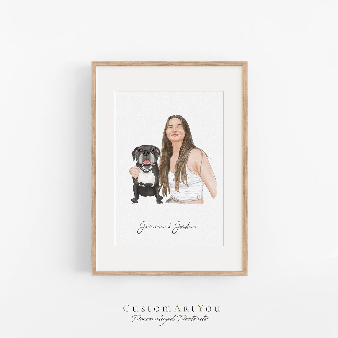 Man Hugging Greyhound Dog Custom Watercolor Pet Portrait Poster - Image 2