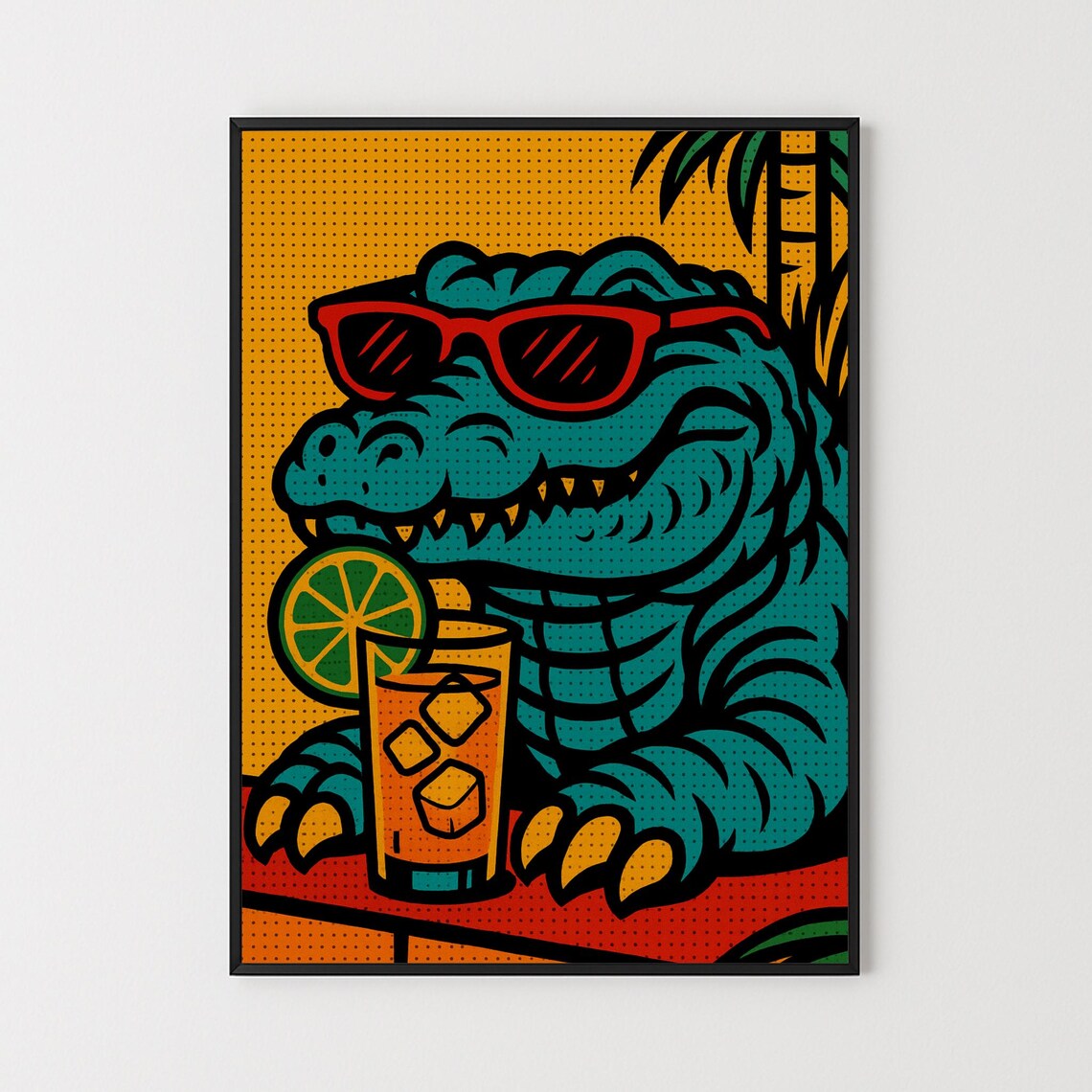 Crocodile With Cocktail, Retro Pop Art Poster