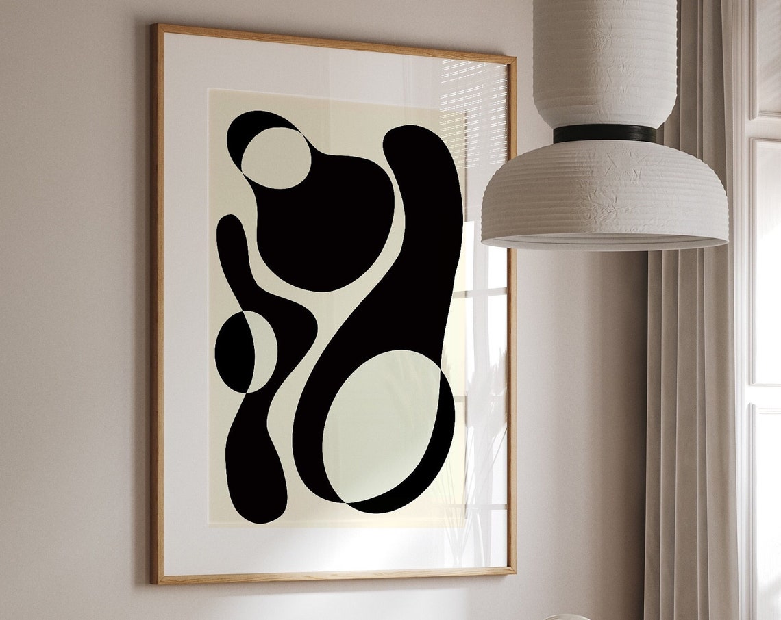 Black and White Abstract Poster With Flowing Organic Blob Shapes - Image 2