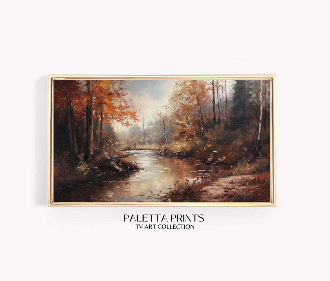 Frame Tv Moody Forest River Art Art For Frame Tvs Nature Tv Art Rustic Countryside Tv Art Fall Art Paletta Prints