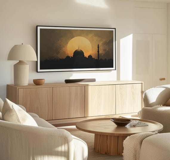 Mosque Sunset Frame Tv Art Islamic Silhouette With Golden Glow Spiritual Ramadan Decor Muslim Home Middle Eastern Art Aesthetic Islam