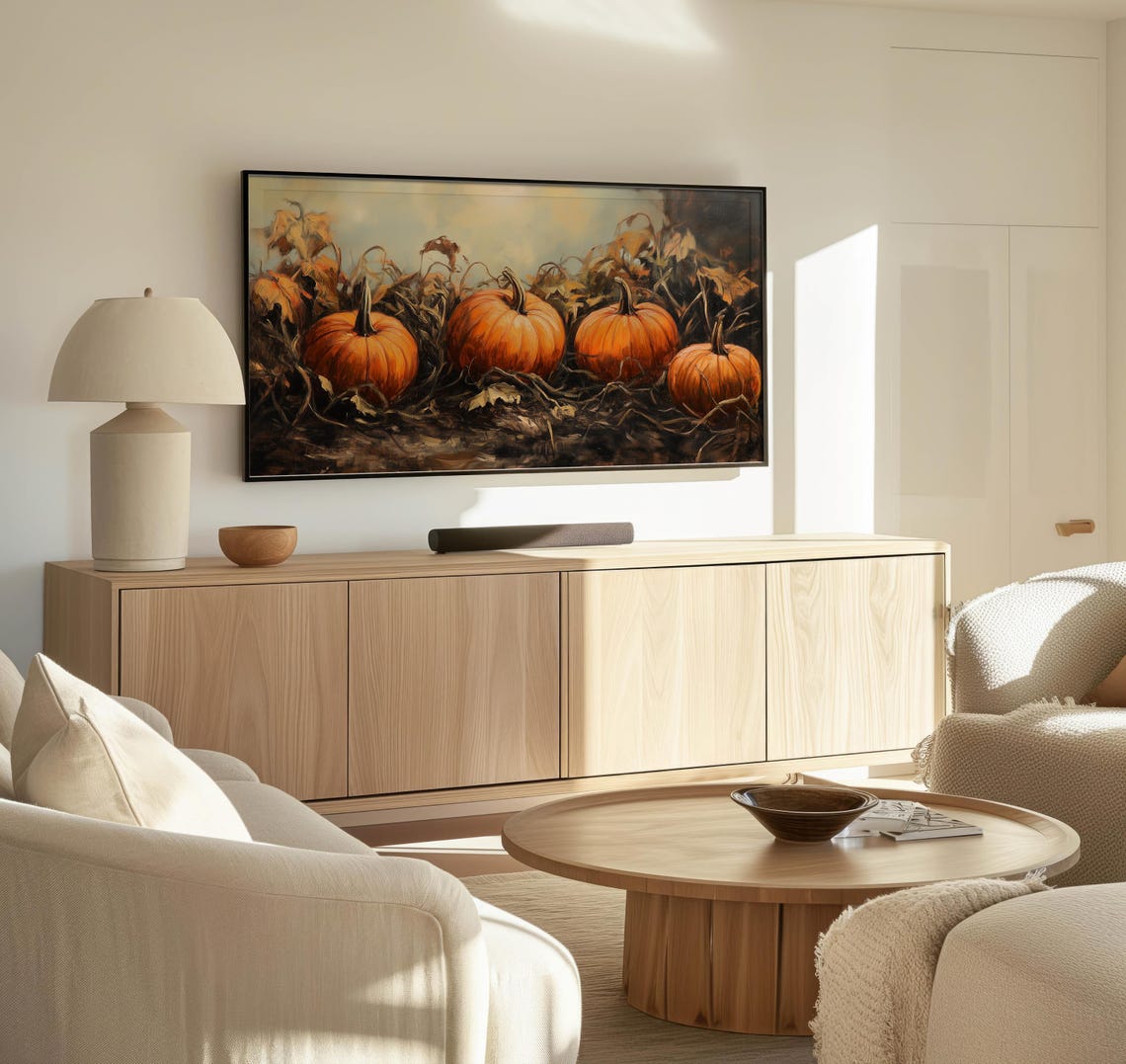 Deep Orange Pumpkins Dark Vines Moody Chiaroscuro Fall Art Poster - Image 3