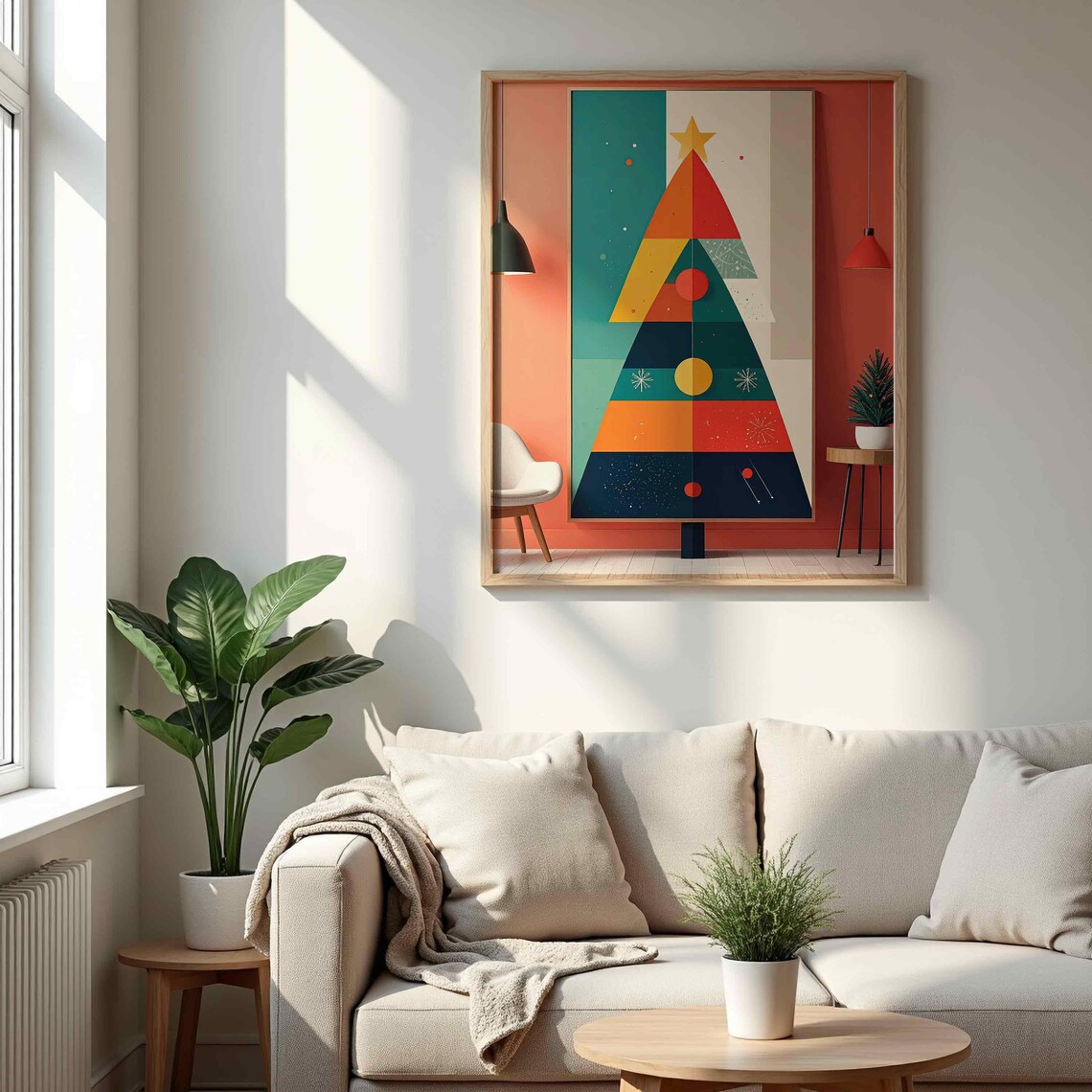 Triangle Geometric Christmas Tree Star Topper Modern Art Poster