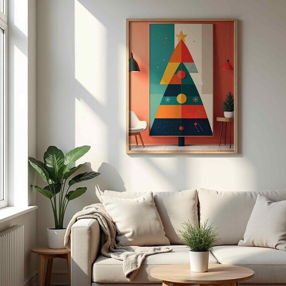 Triangle Geometric Christmas Tree Star Topper Modern Art Poster