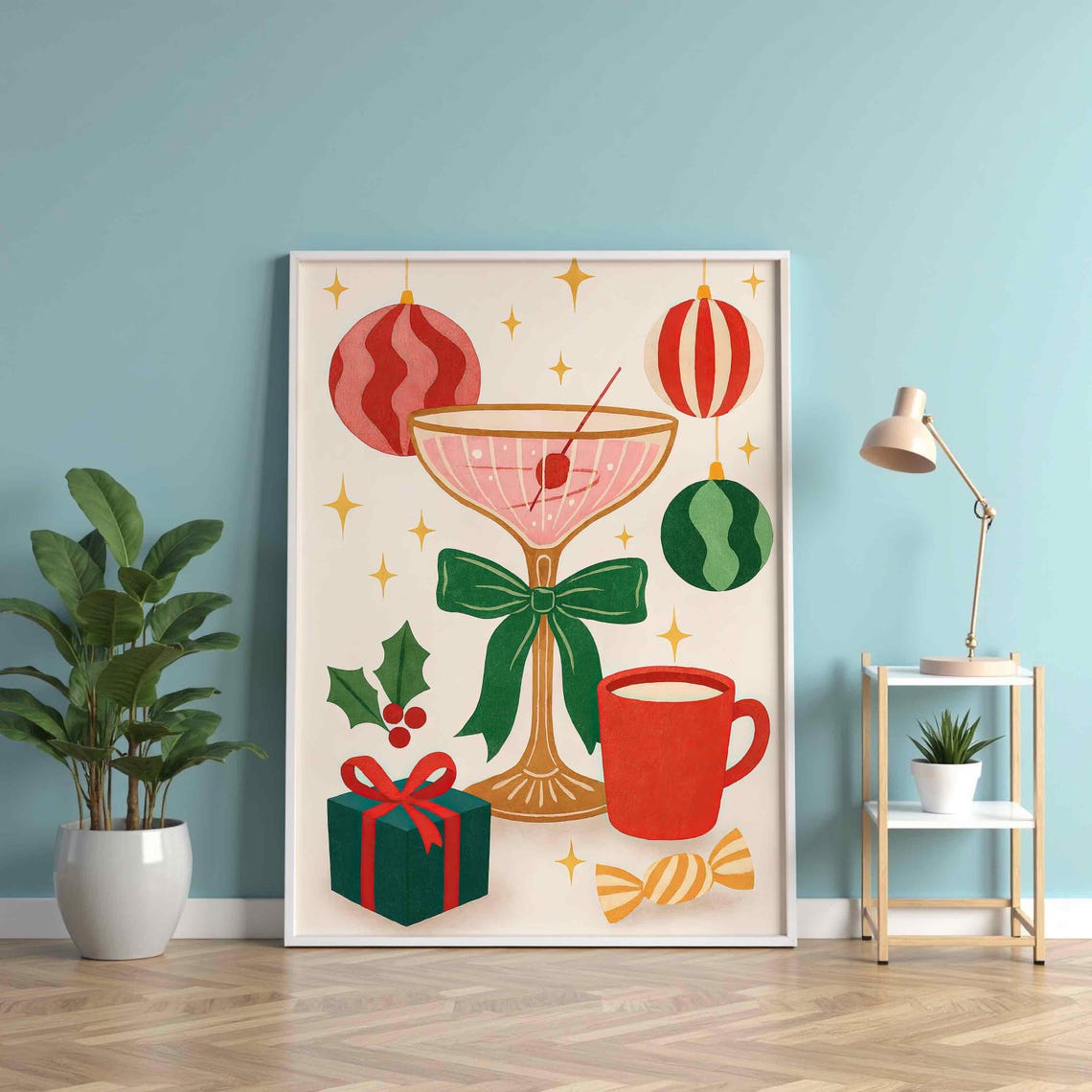 Christmas Martini Cocktail Holly Gift Cozy Holiday Art Print