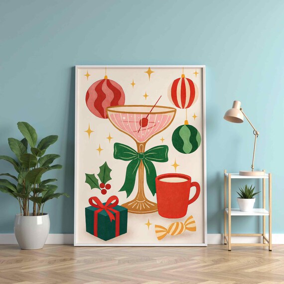 Christmas Martini Cocktail Holly Gift Cozy Holiday Art Print
