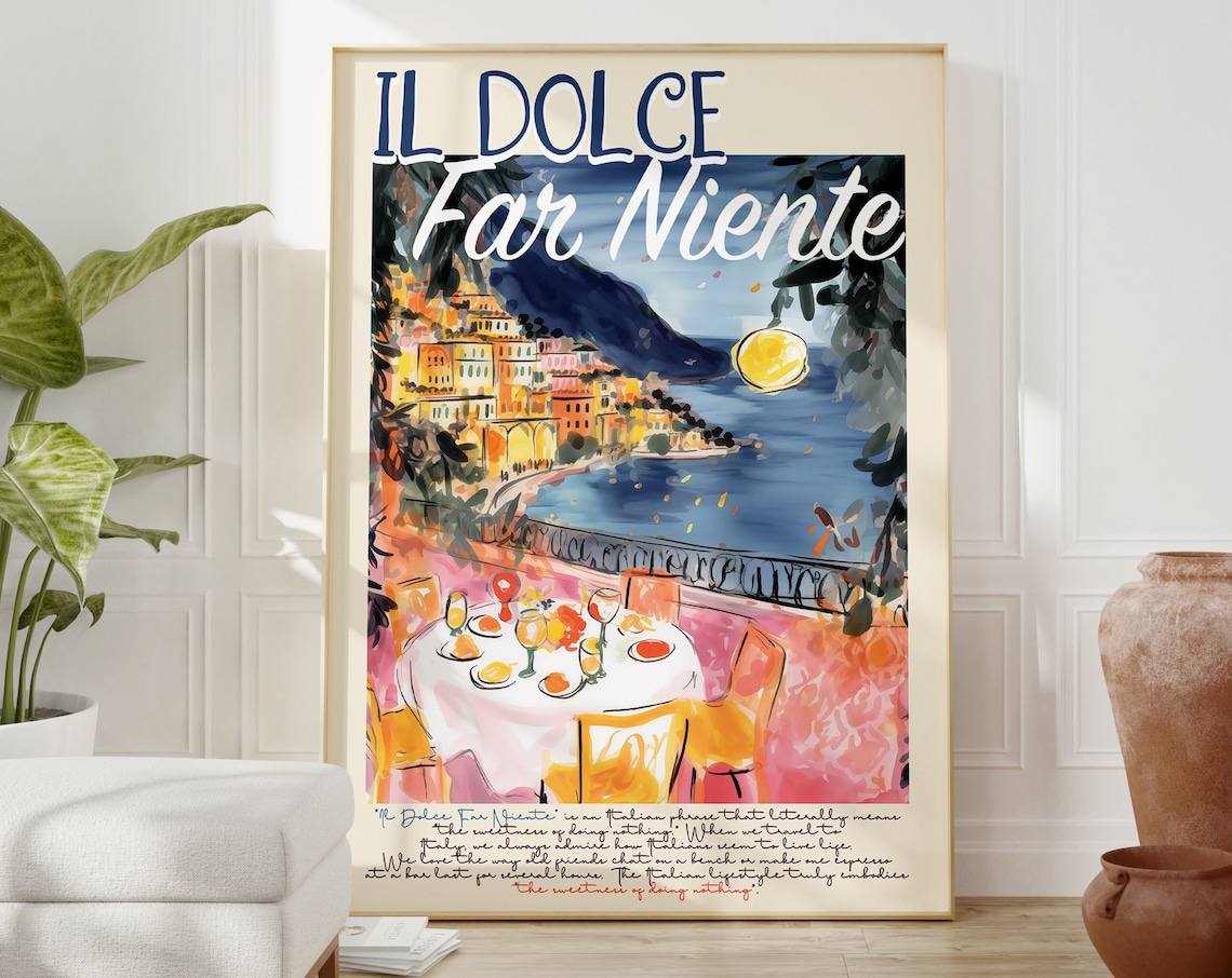 Dolce Far Niente Italy Retro Watercolor Travel Poster