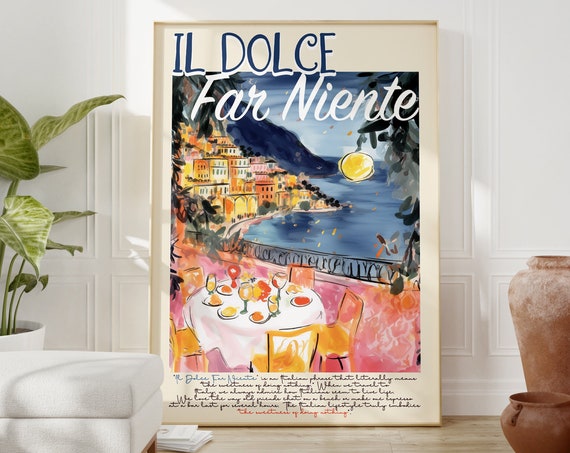 Dolce Far Niente Italy Retro Watercolor Travel Poster