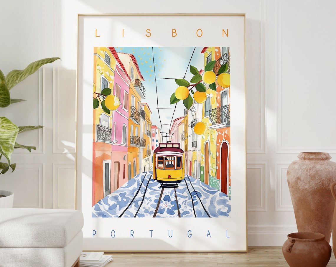 Lisbon Portugal Colorful Watercolor Travel Poster