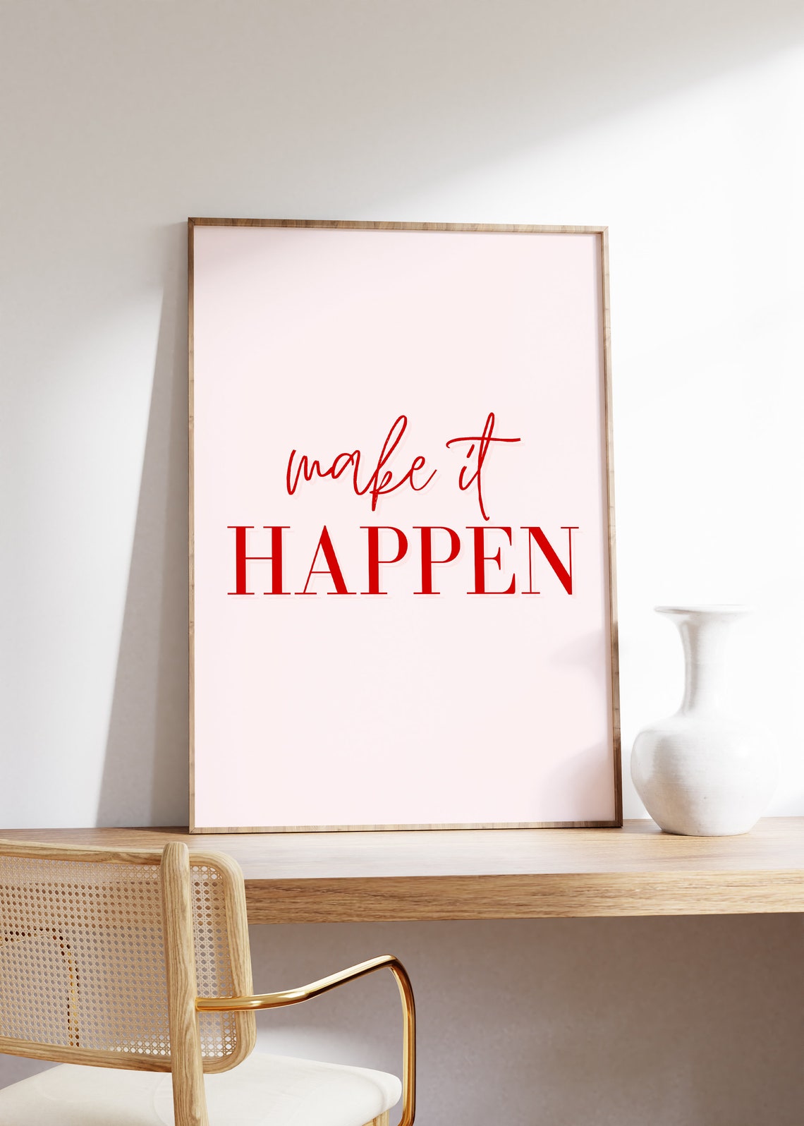 Make It Happen Quote Print Inspirational Motivational Quotepink Red Quotepink Red Style Wall Artdigital Printableinstant - Image 2