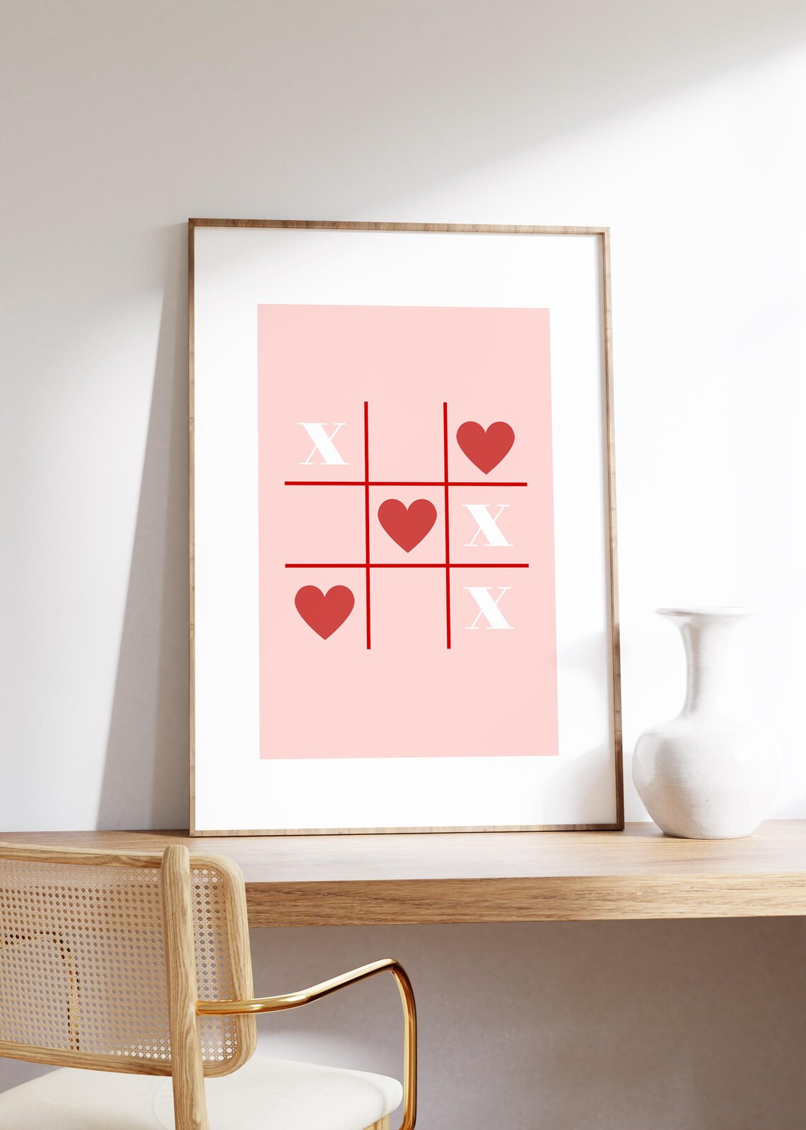Tic Tac Toe XOXO Hearts Game Poster in Red and Pink Colors Art - Image 2