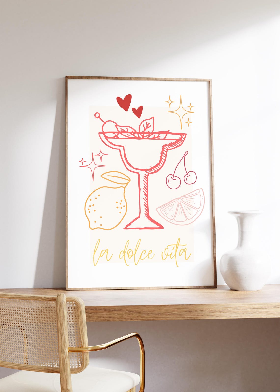 La Dolce Vita Cocktail Coupe Poster with Lemon and Cherry Art - Image 2